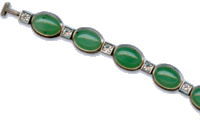 Armband mit Smaragtcabochon in Zargenfassung und Brillianten in Caréeverschnitt